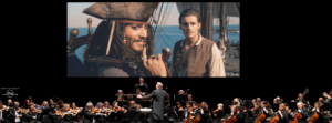 Disney Pirates of the Caribbean: The Curse of the Black Pearl movie banner with Long Beach Symphony showing 8/20/26 at Long Beach Amphitheater